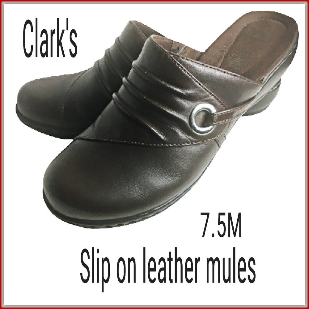 Clark's  Brown Leather slip on Mules 7.5M